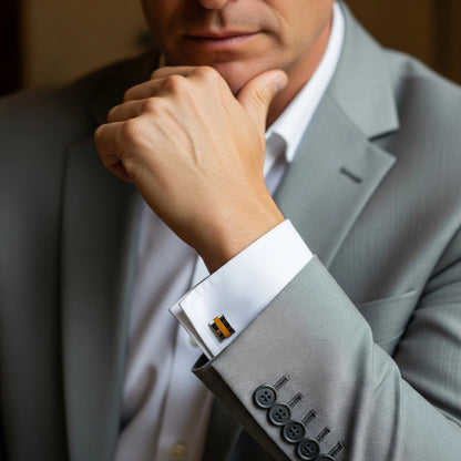 Contemporary Tigers Eye Cufflinks by Benson & Clegg