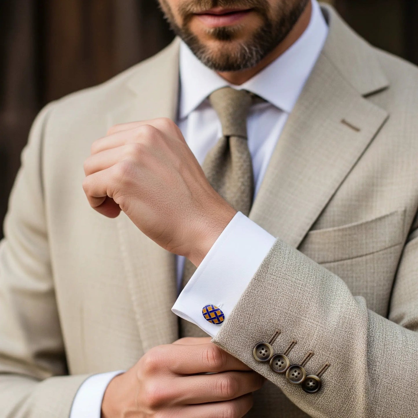 Weave Sterling Silver Cufflinks In Yellow by Benson & Clegg