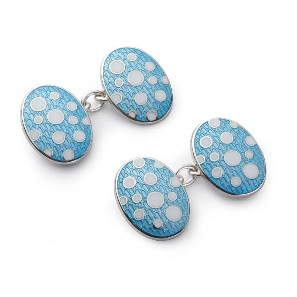 Bubble Design Sterling Silver Cloisonne Cufflinks In Sky Blue by Benson & Clegg