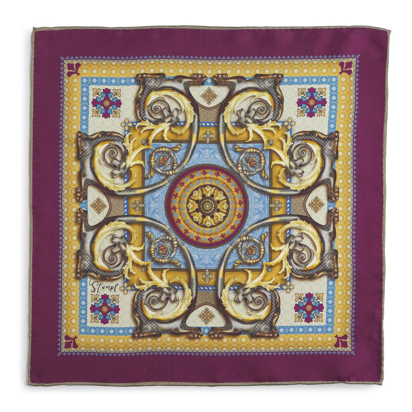 Burlington House Academy Gate Claret Pocket Square by Benson & Clegg