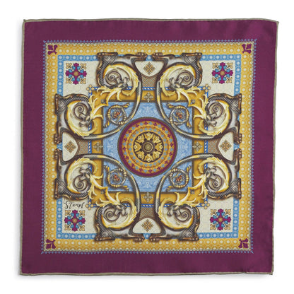 Burlington House Academy Gate Claret Pocket Square by Benson & Clegg