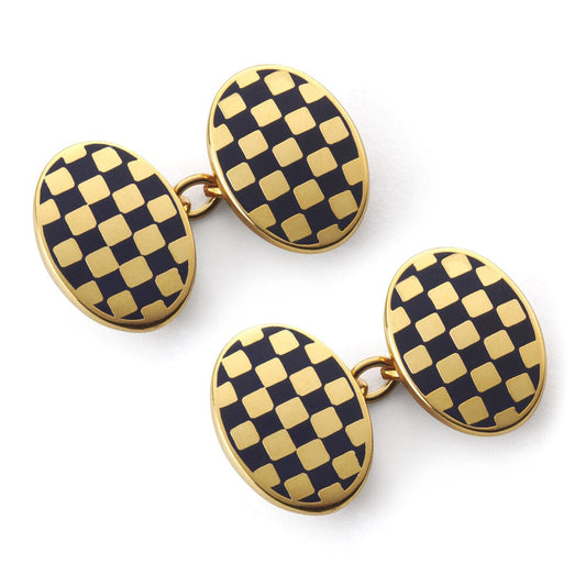 Checkerboard Chain Cufflinks In Navy