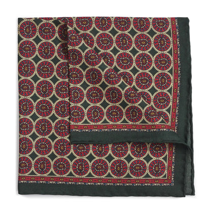 Circular Paisley (Wool & Silk Mix) Pocket Square In Green by Benson & Clegg