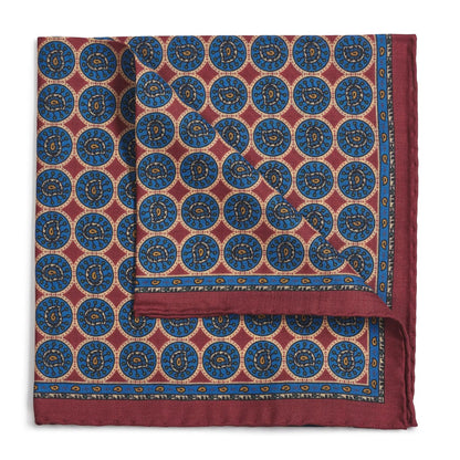 Circular Paisley (Wool & Silk Mix) Pocket Square In Red by Benson & Clegg