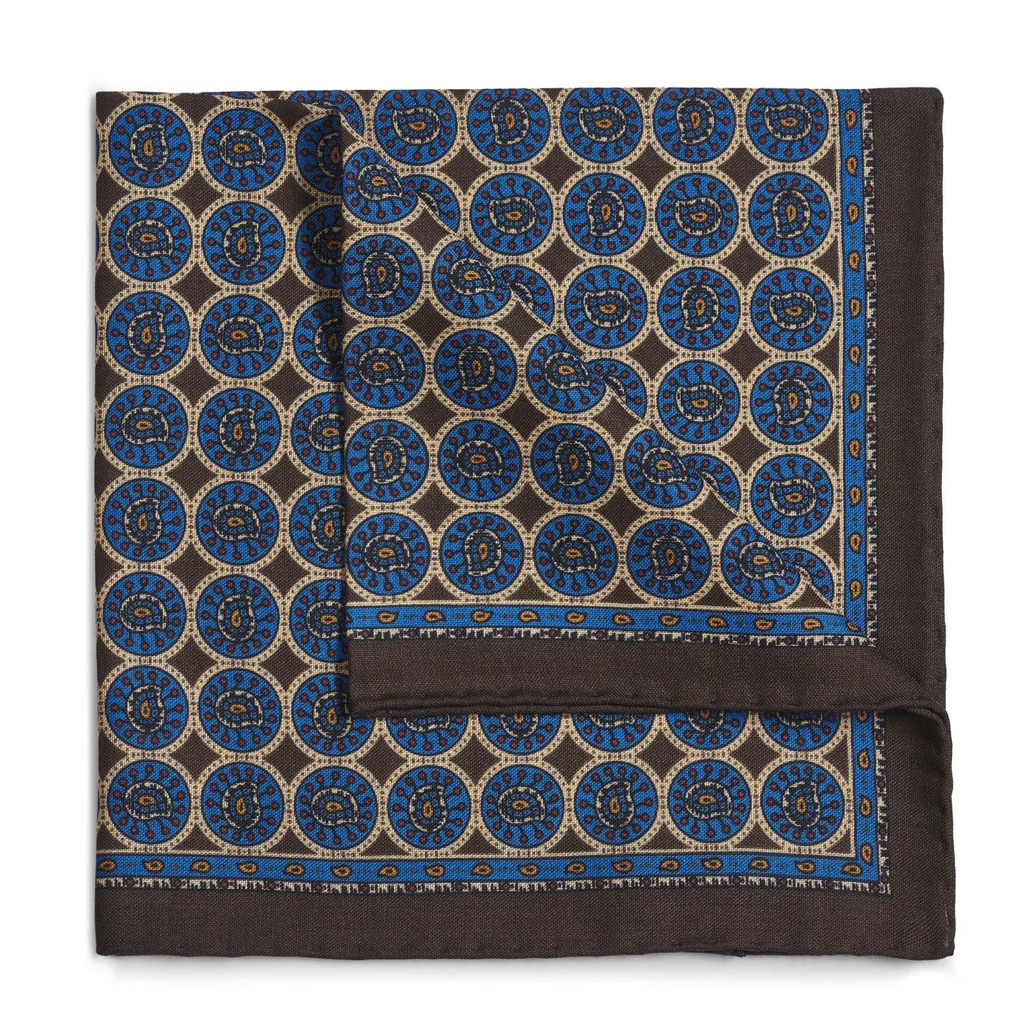 Circular Paisley (Wool & Silk Mix) Pocket Square In Sable by Benson & Clegg