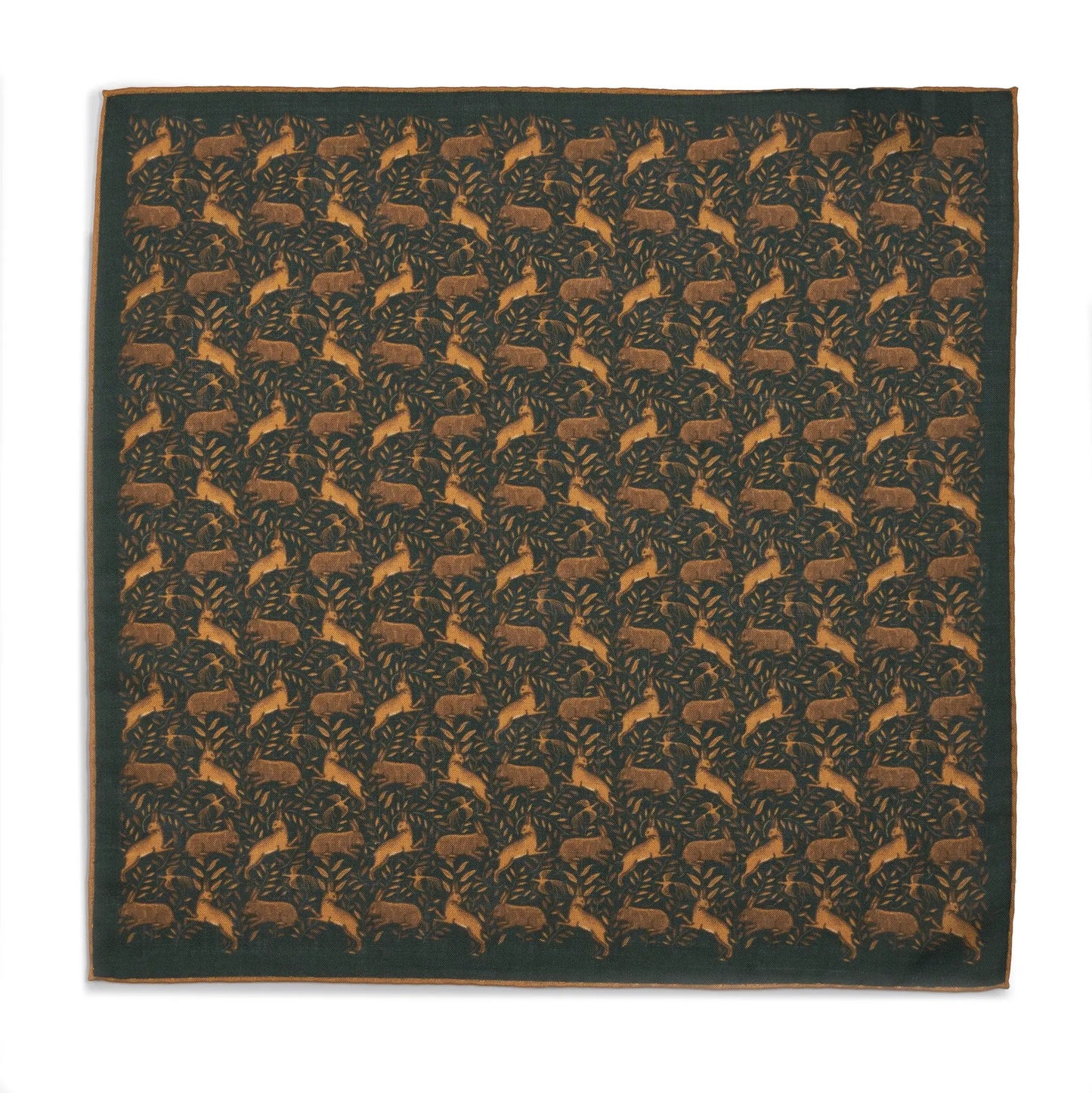 Countryside Hare (Wool & Silk Mix) Pocket Square In Green by Benson & Clegg