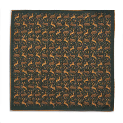 Countryside Hare (Wool & Silk Mix) Pocket Square In Green by Benson & Clegg