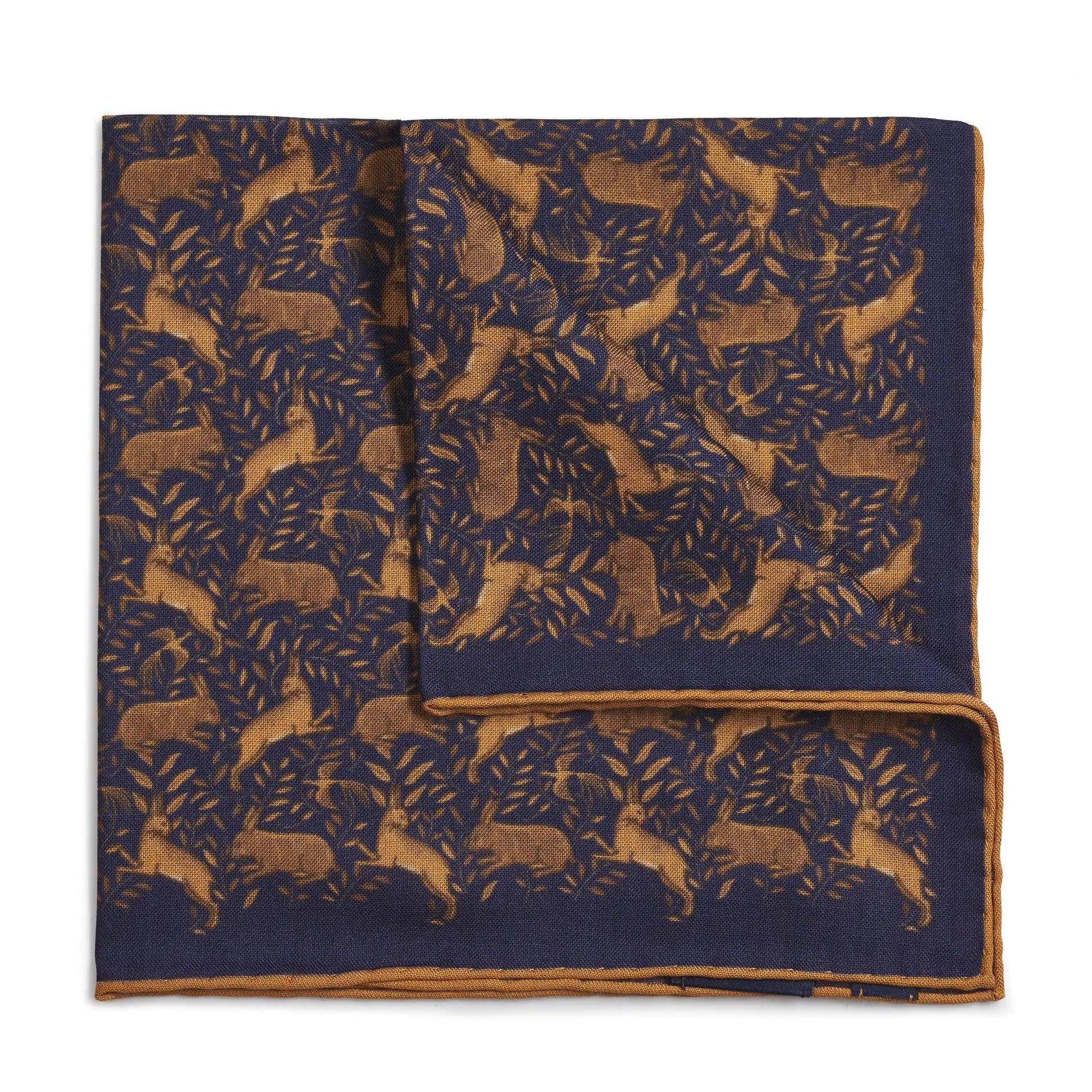 Countryside Hare (Wool & Silk Mix) Pocket Square In Navy by Benson & Clegg