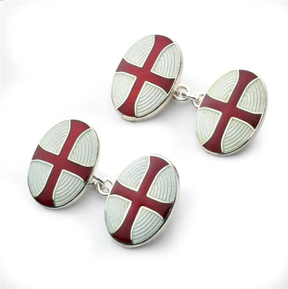 Cross Cloisonne Sterling Silver Cufflinks In Red by Benson & Clegg