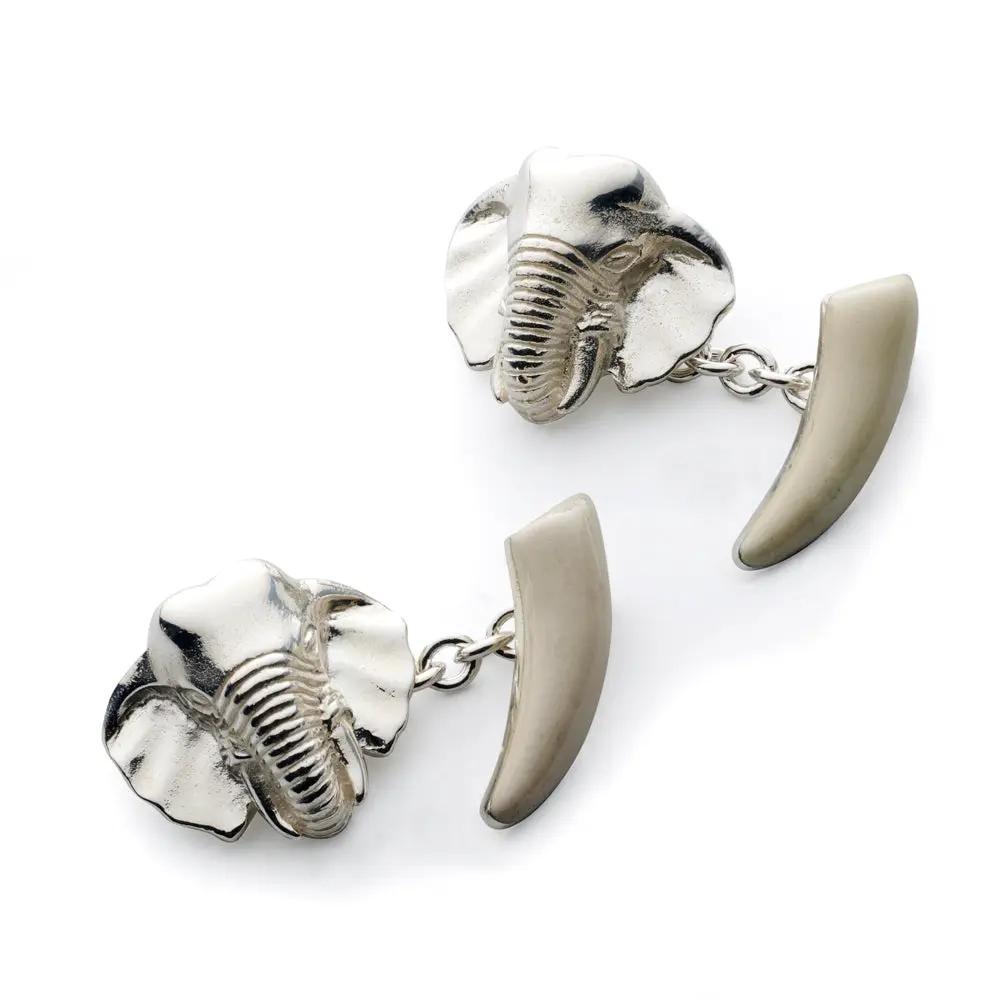 Elephant Head And Tusk Sterling Silver Cufflinks by Benson & Clegg
