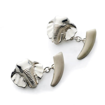Elephant Head And Tusk Sterling Silver Cufflinks by Benson & Clegg