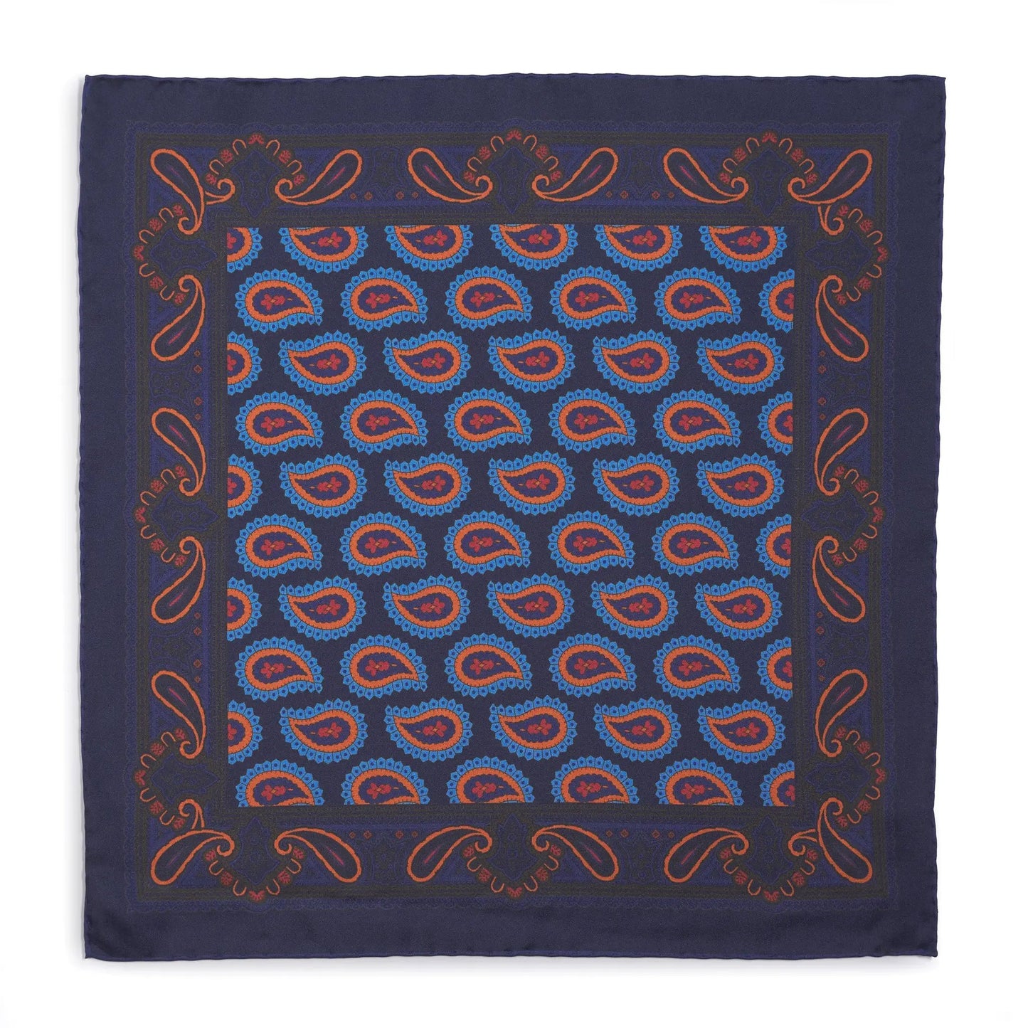 Large Paisley Silk Pocket Square In Navy by Benson & Clegg
