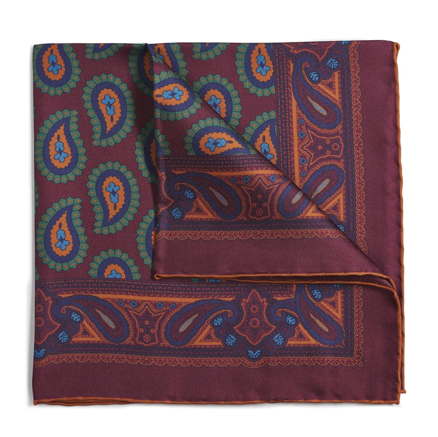 Large Paisley Silk Pocket Square In Wine by Benson & Clegg
