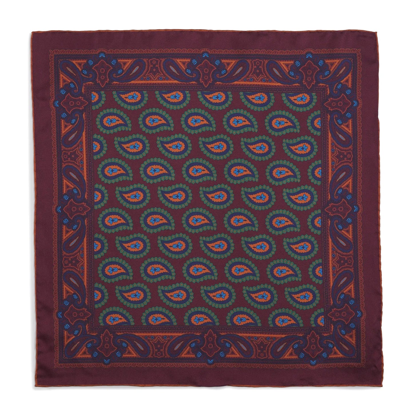 Large Paisley Silk Pocket Square In Wine by Benson & Clegg