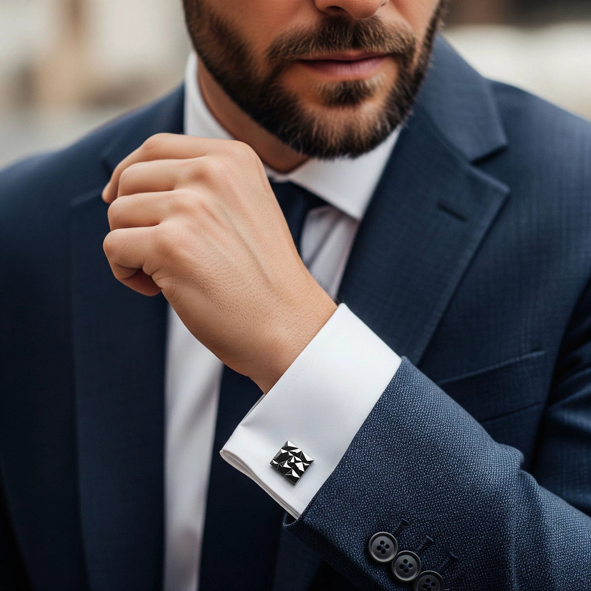 Modernist Cufflinks In Gun Metal by Benson & Clegg