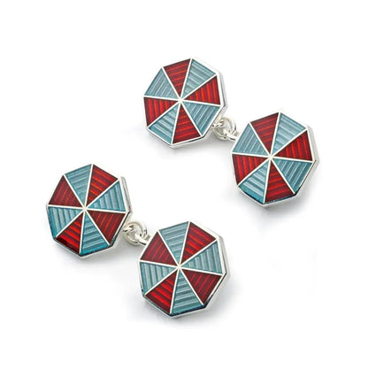Octagonal Sterling Silver Cloisonne Cufflinks In Red by Benson & Clegg