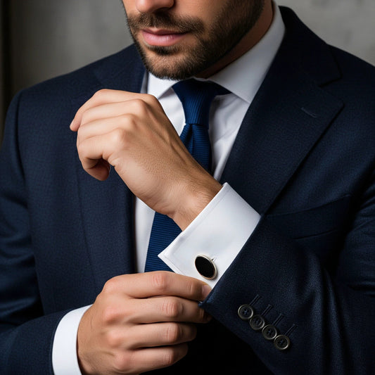 Onyx Oval Cufflinks In Silver by Benson & Clegg