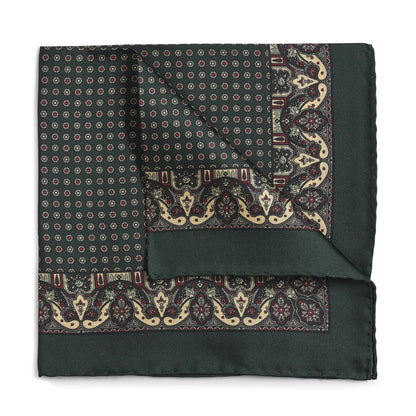 Ornate Paisley Silk Pocket Square In Green by Benson & Clegg