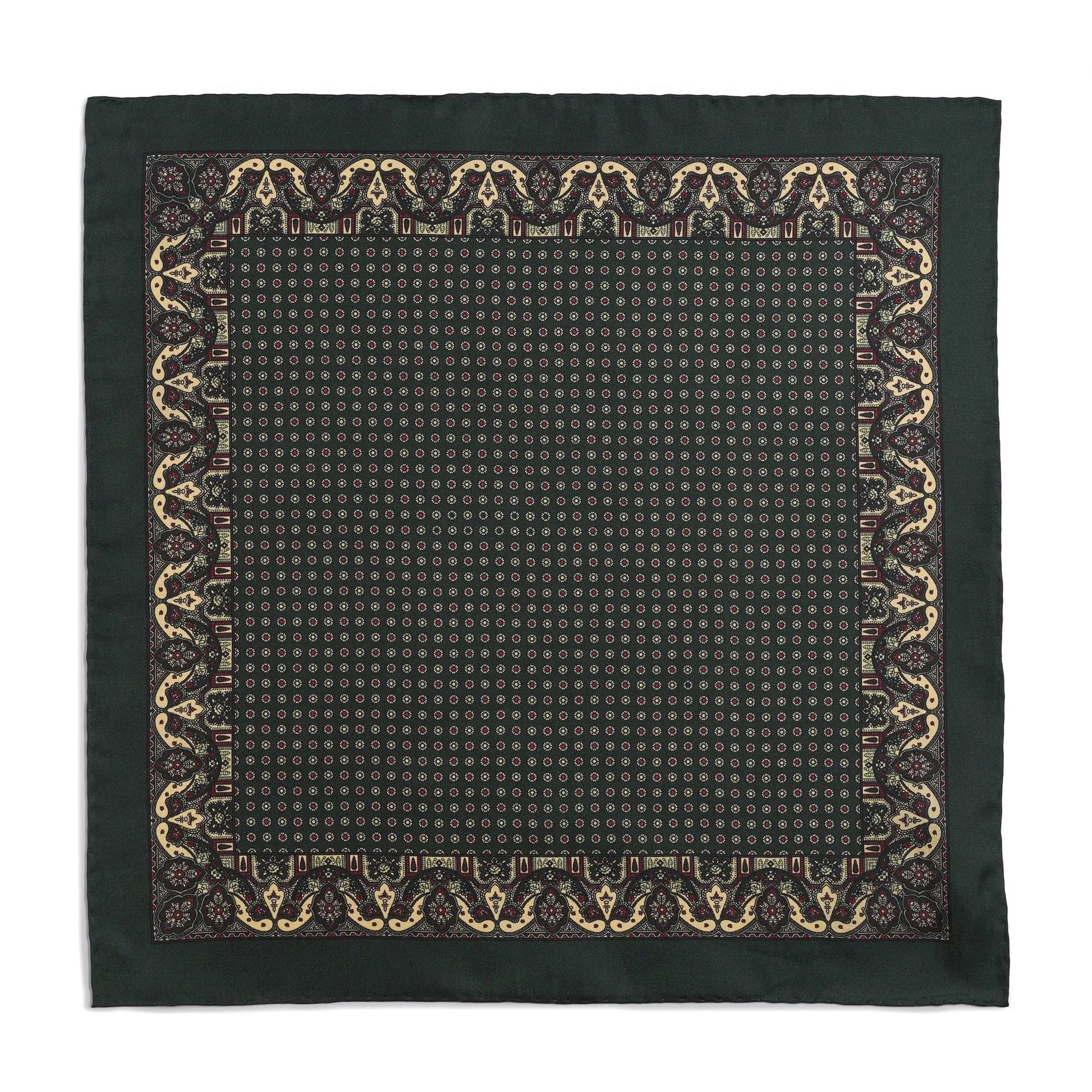 Ornate Paisley Silk Pocket Square In Green by Benson & Clegg