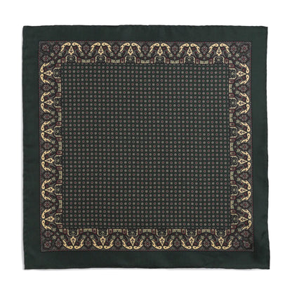 Ornate Paisley Silk Pocket Square In Green by Benson & Clegg