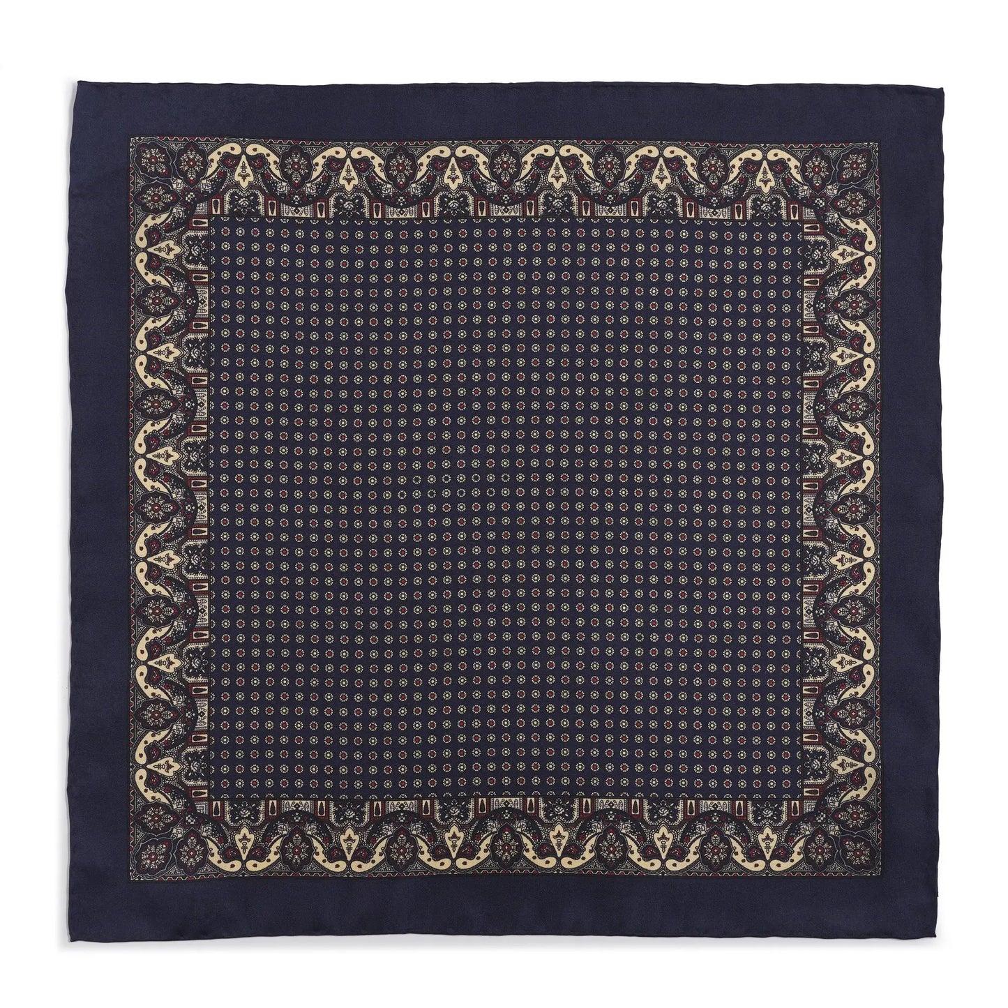 Ornate Paisley Silk Pocket Square In Navy by Benson & Clegg
