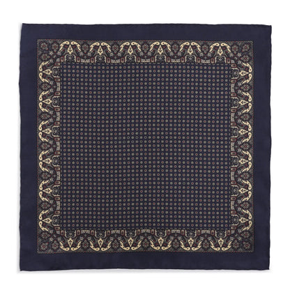 Ornate Paisley Silk Pocket Square In Navy by Benson & Clegg