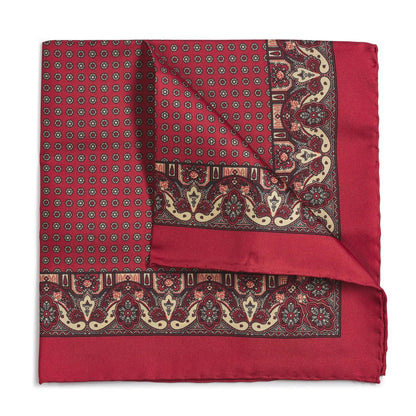 Ornate Paisley Silk Pocket Square In Red by Benson & Clegg