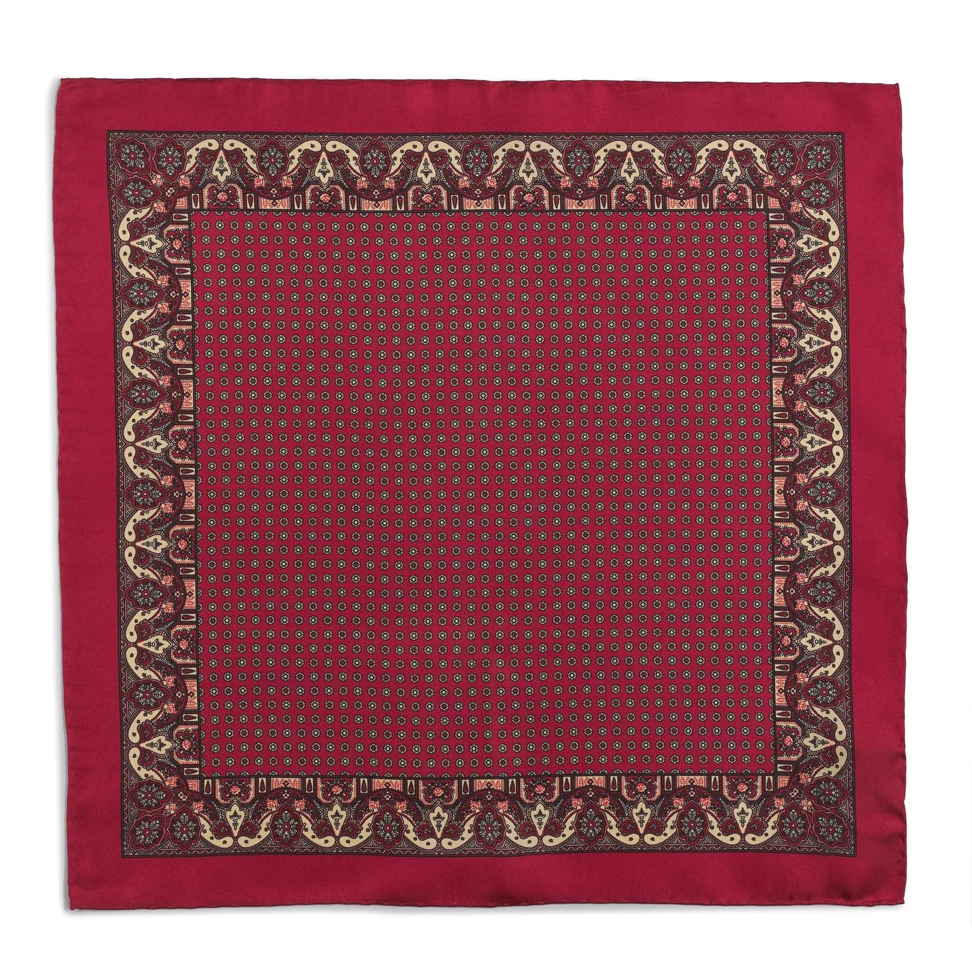 Ornate Paisley Silk Pocket Square In Red by Benson & Clegg