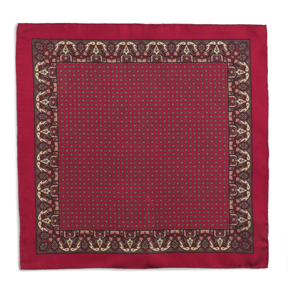 Ornate Paisley Silk Pocket Square In Red by Benson & Clegg