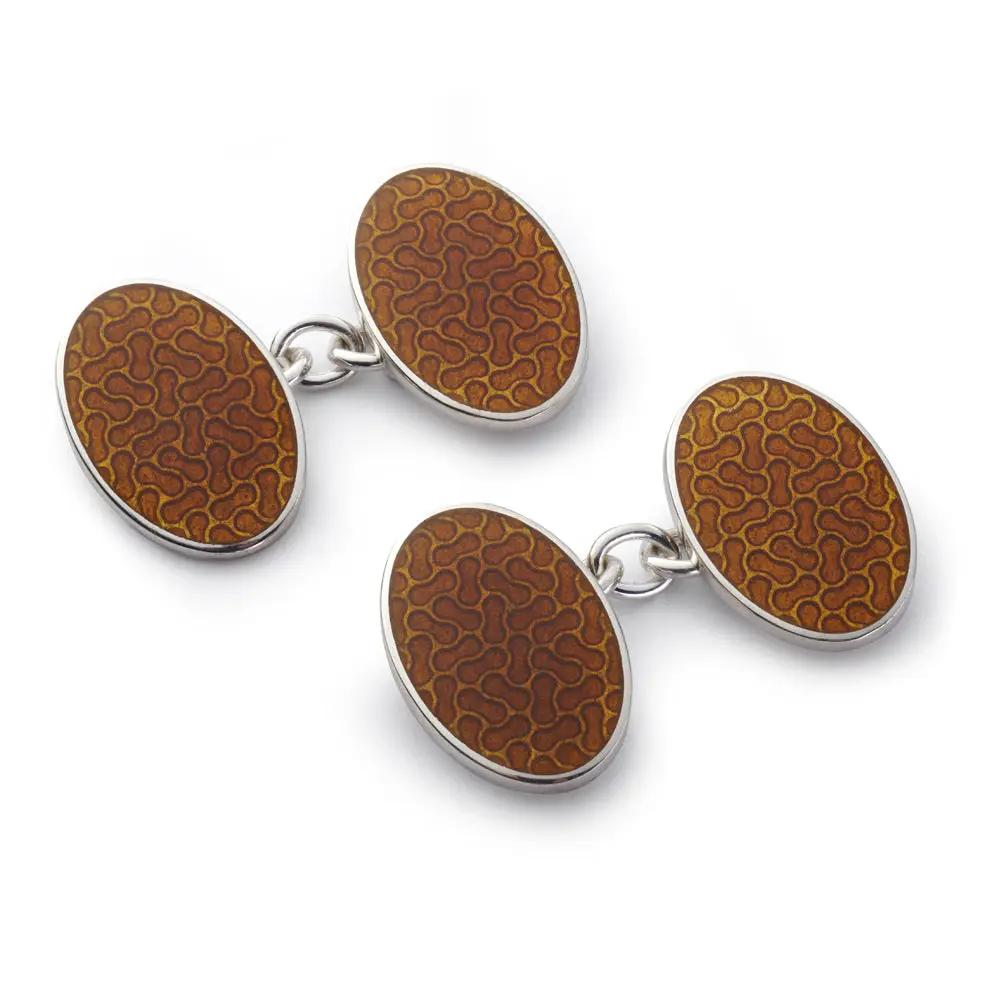 Peanut Sterling Silver Cloisonne Cufflinks In Amber by Benson & Clegg