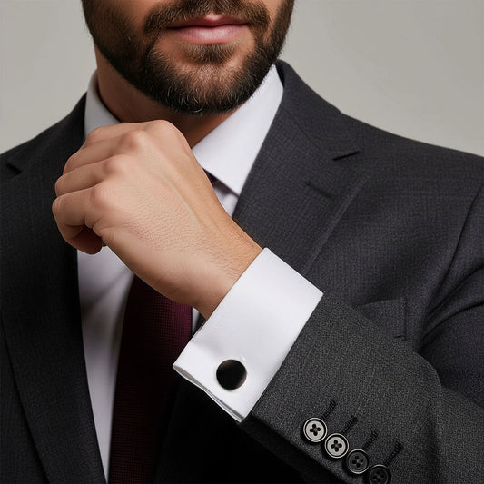 Round Cufflinks In Gun Metal by Benson & Clegg