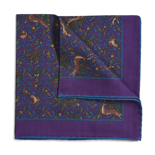 Stag & Forest(Wool & Silk Mix) Pocket Square In Purple by Benson & Clegg