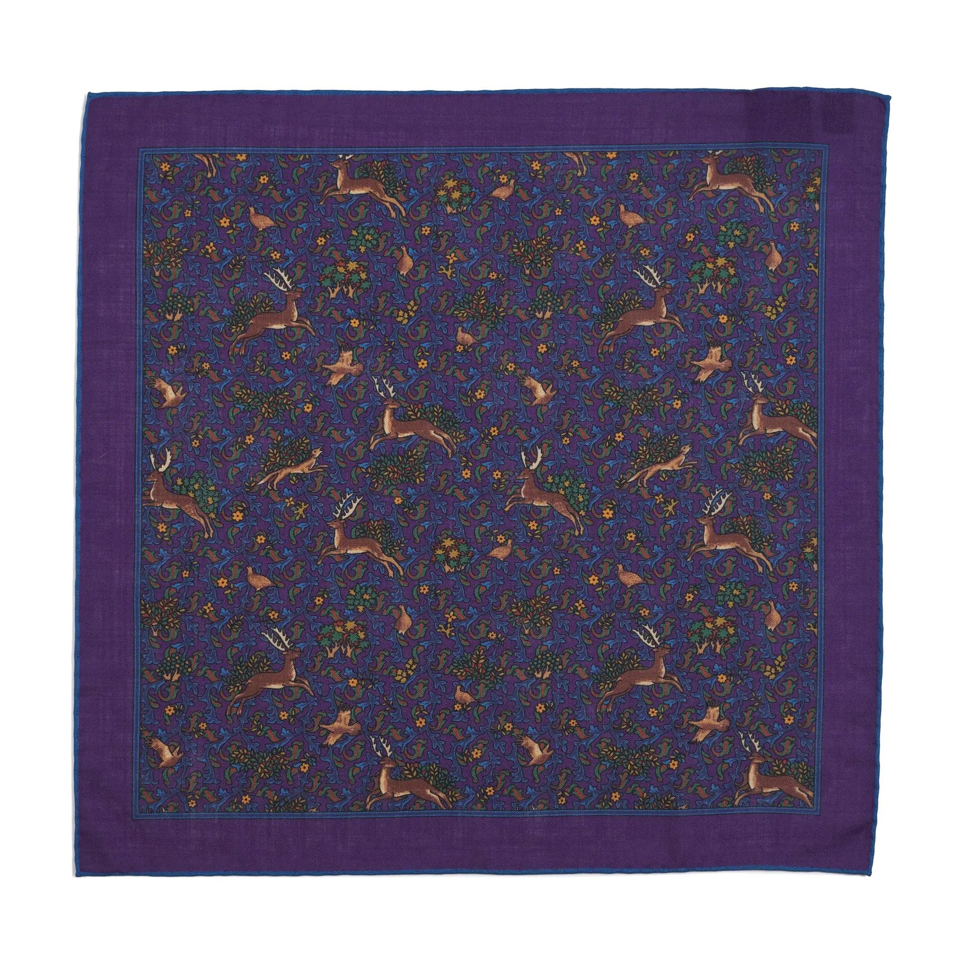Stag & Forest(Wool & Silk Mix) Pocket Square In Purple by Benson & Clegg