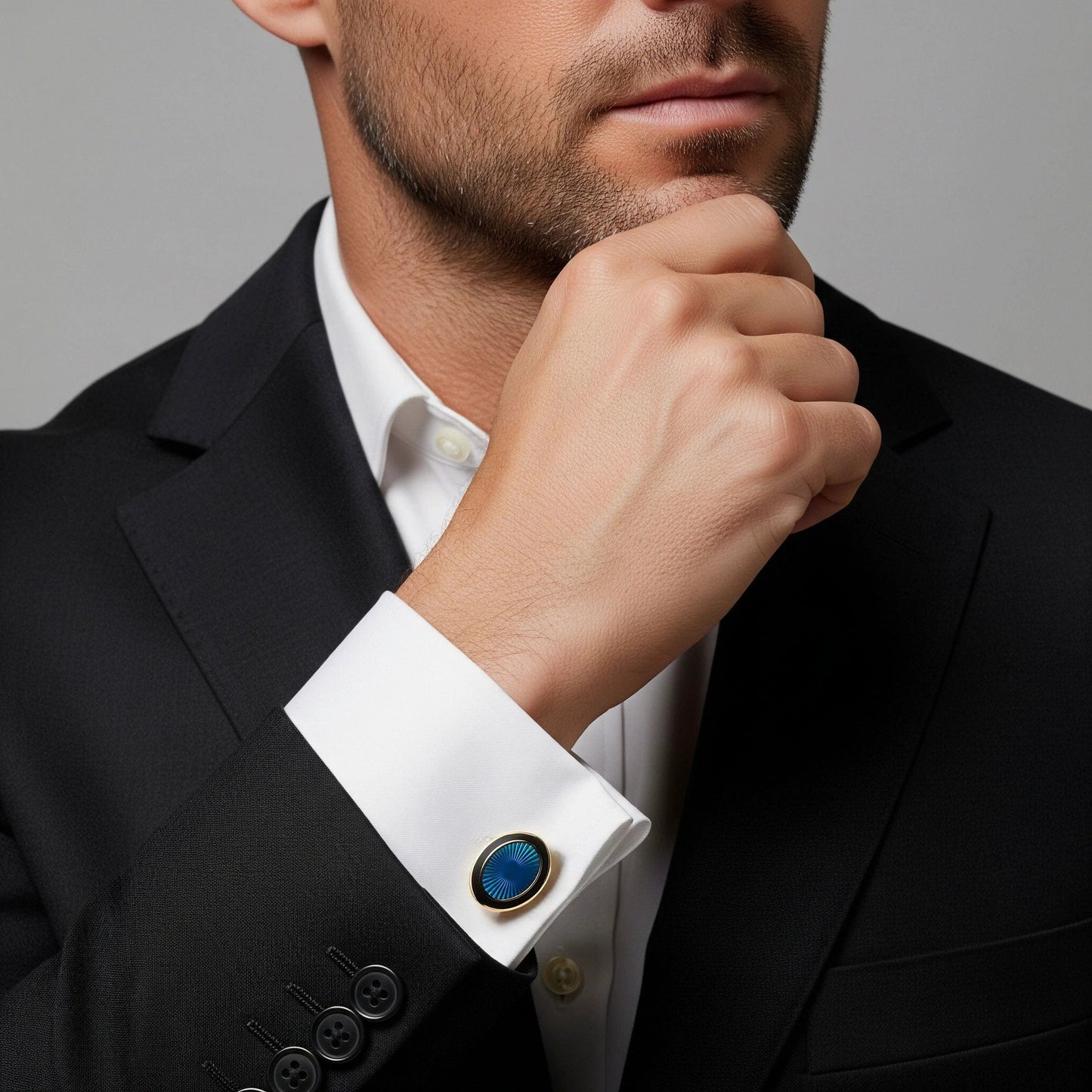 Sunburst Enamel Cufflinks In Sapphire Blue by Benson & Clegg