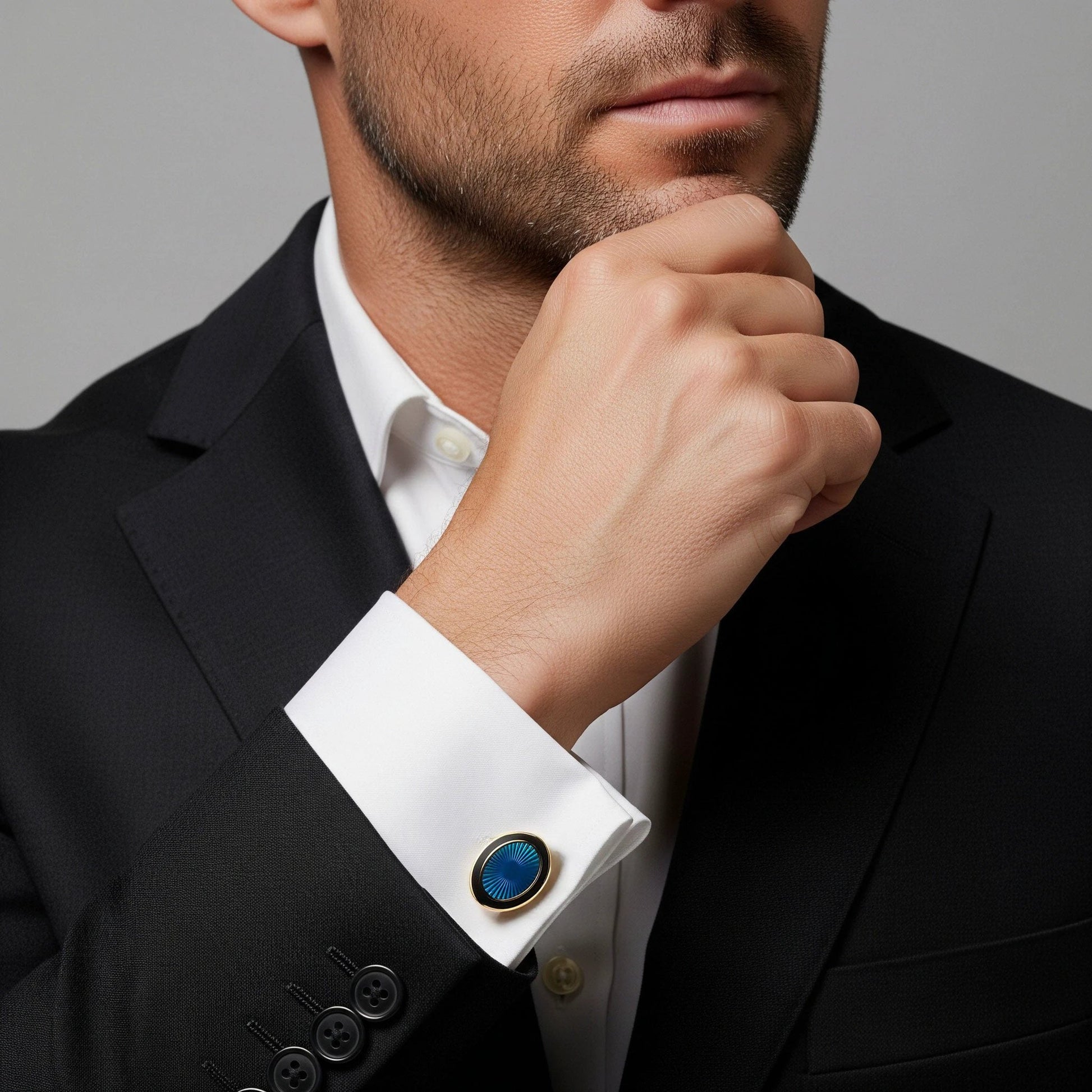 Sunburst Enamel Cufflinks In Sapphire Blue by Benson & Clegg