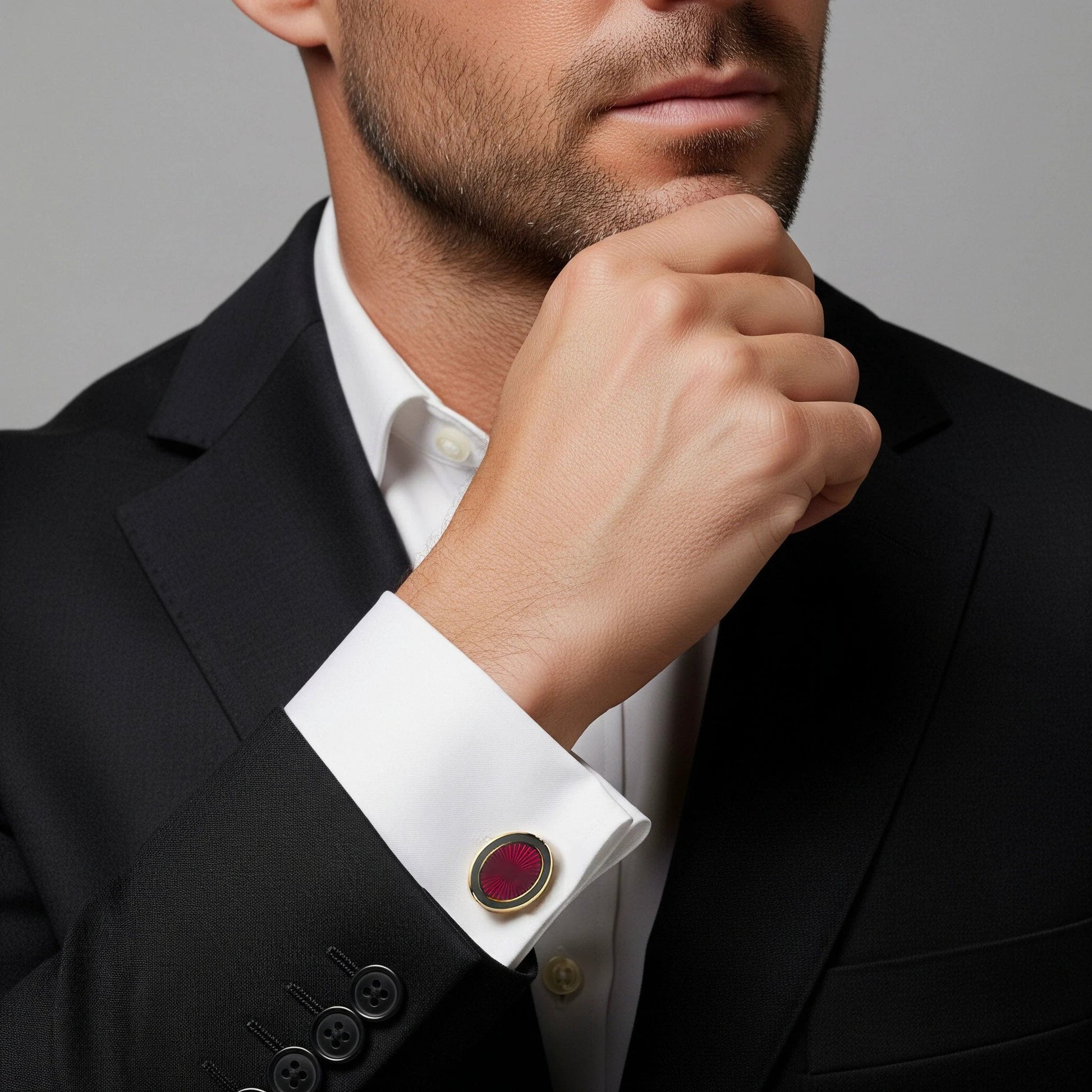 Sunburst Enamel Cufflinks In Wine by Benson & Clegg