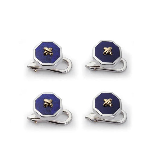 Sterling Silver And Lapis Lazuli With 9ct Gold Stitch Dress Studs by Benson & Clegg