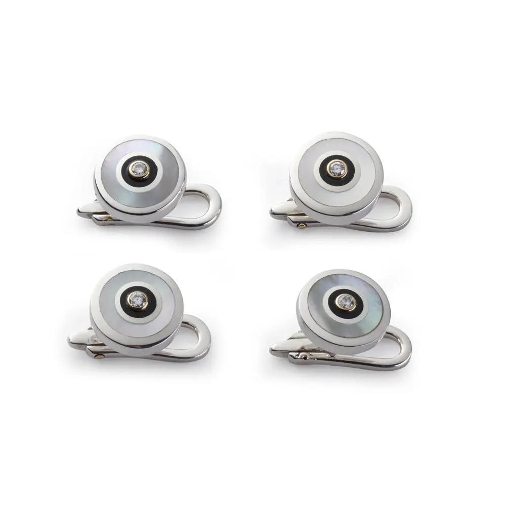 Sterling Silver And Mother Of Pearl With Diamond Dress Studs by Benson & Clegg