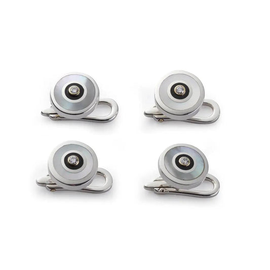 Sterling Silver And Mother Of Pearl With Diamond Dress Studs by Benson & Clegg