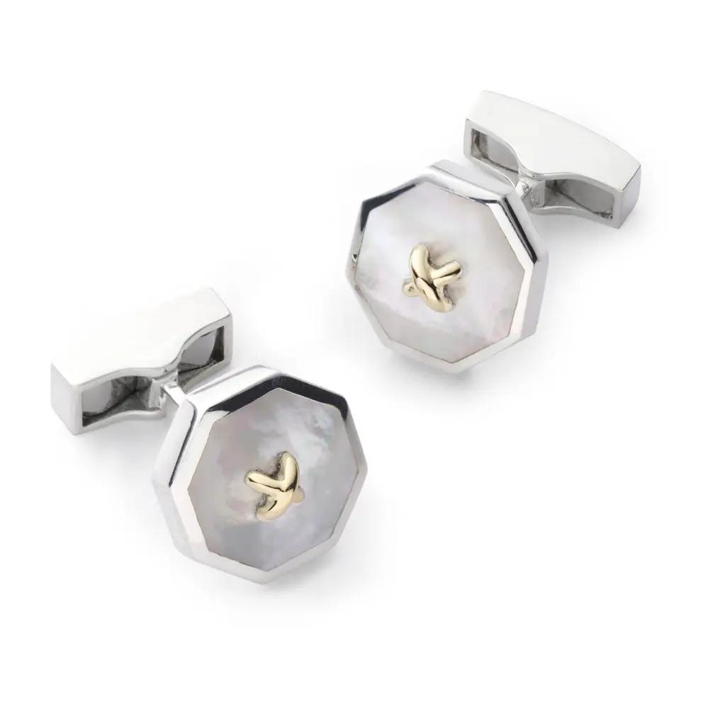 Sterling Silver Cufflinks With Mother Of Pearl And 9ct Gold by Benson & Clegg