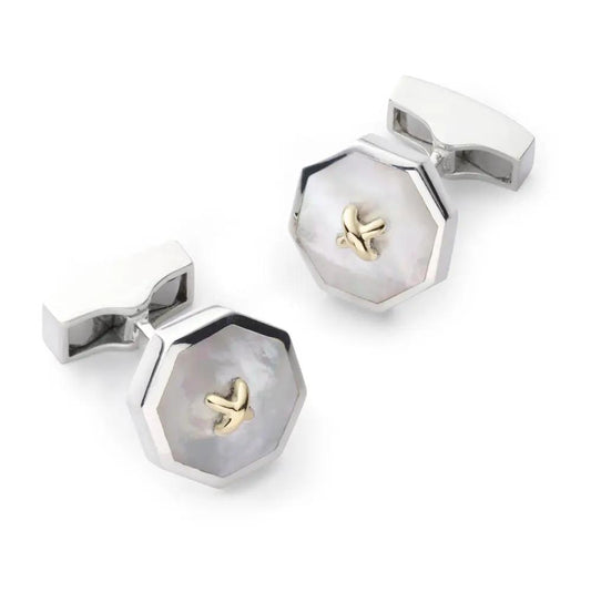 Sterling Silver Cufflinks With Mother Of Pearl And 9ct Gold by Benson & Clegg