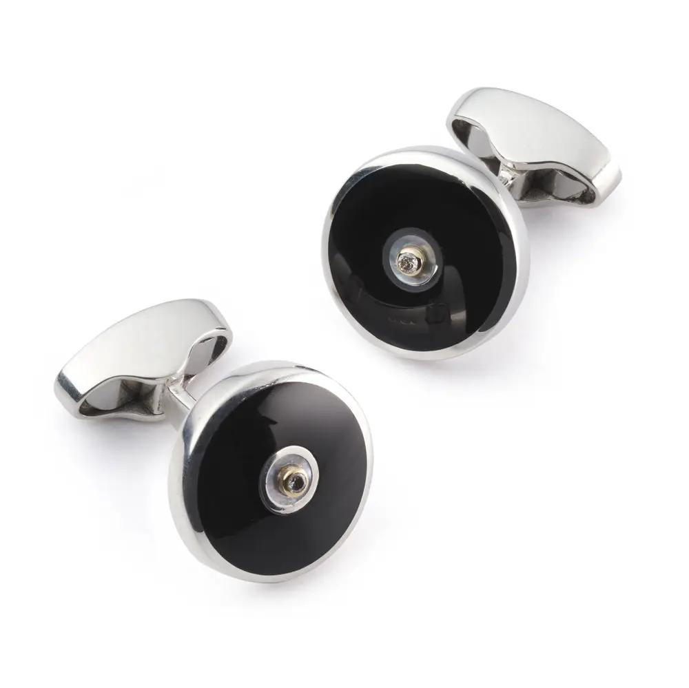 Sterling Silver Cufflinks With Onyx And Diamond by Benson & Clegg