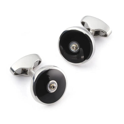 Sterling Silver Cufflinks With Onyx And Diamond by Benson & Clegg