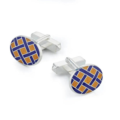 Weave Sterling Silver Cufflinks In Yellow by Benson & Clegg