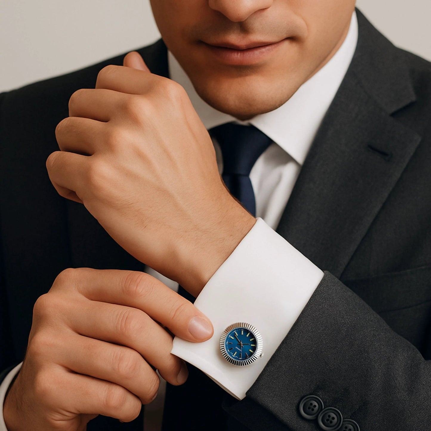 Working Watch Cufflinks In Silver and Blue by Benson & Clegg