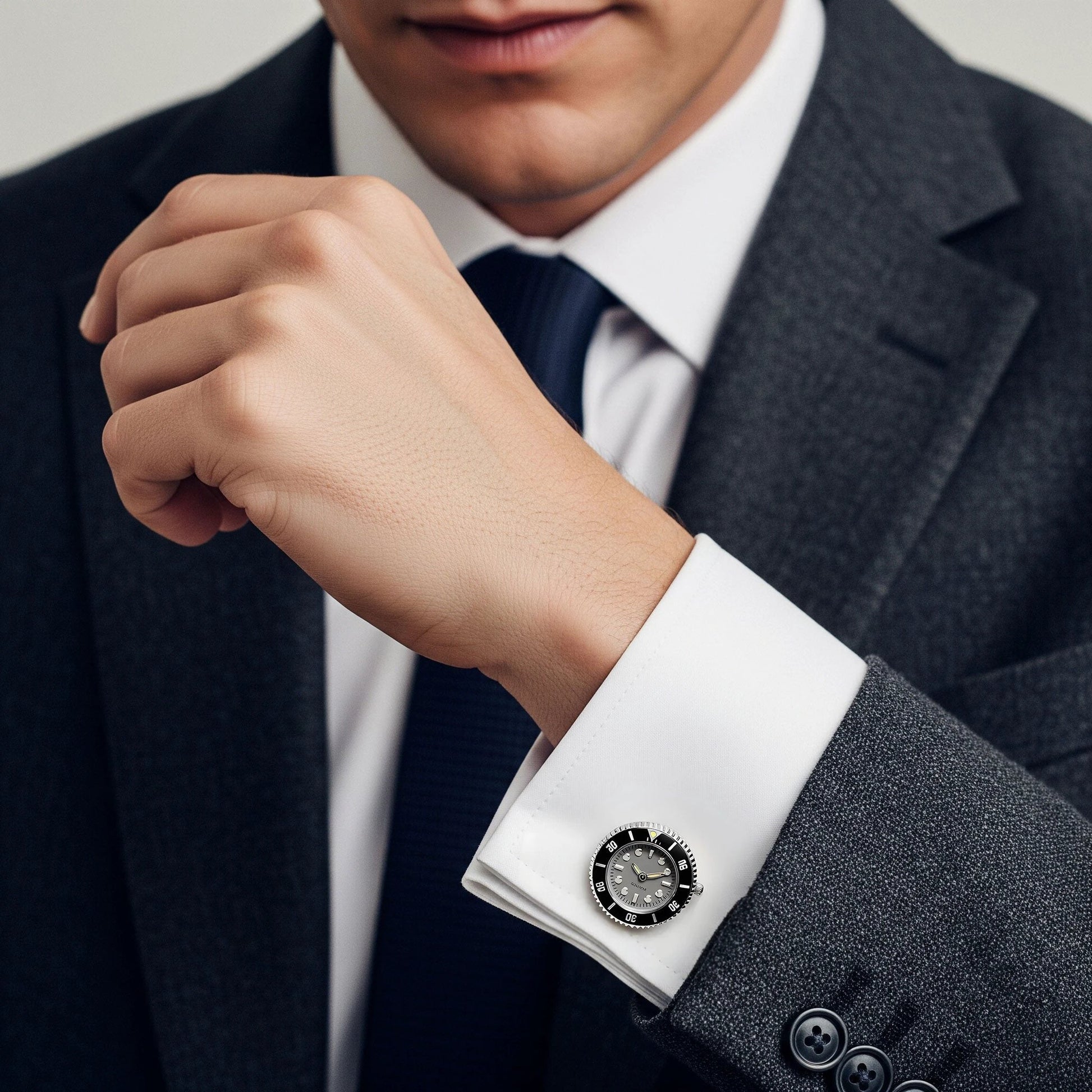 Working Watch Cufflinks In Silver and Grey by Benson & Clegg