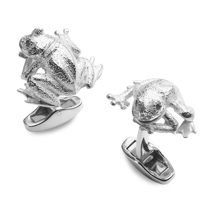 Frog Sterling Silver Cufflinks With Emerald Eyes by Benson & Clegg