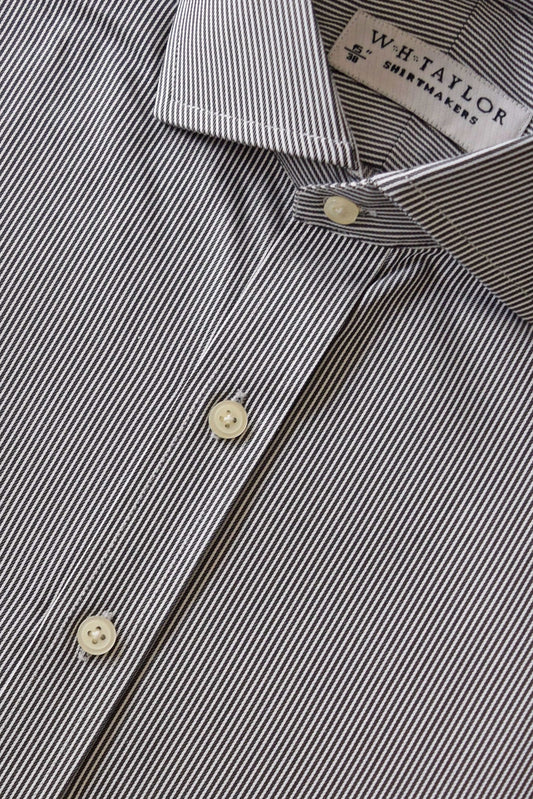 Black & White Narrow Stripe Twill Men's Bespoke Shirt - whtshirtmakers.com
