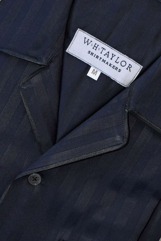 Black Striped 100% Cotton Poplin Luxury Pyjamas - whtshirtmakers.com