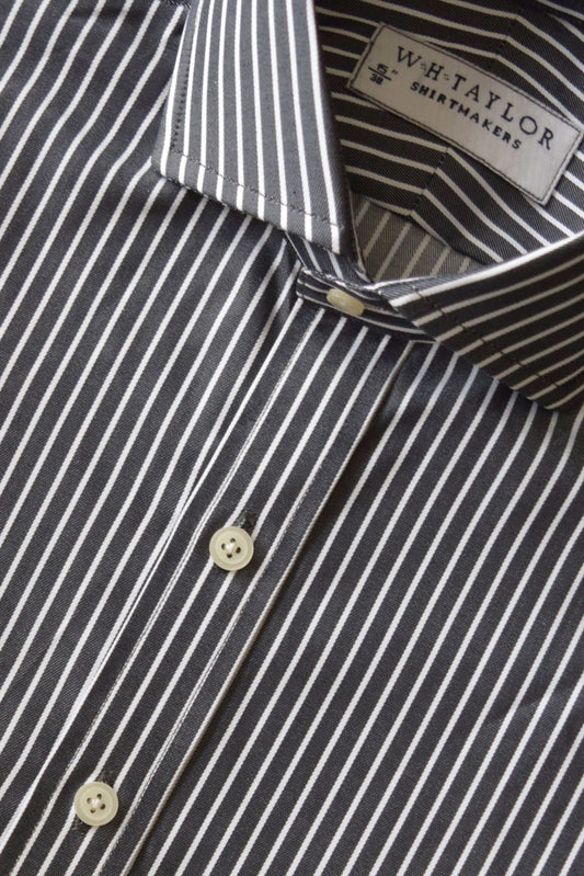 Black & White Wide Pinstripe Men's Bespoke Shirt - whtshirtmakers.com